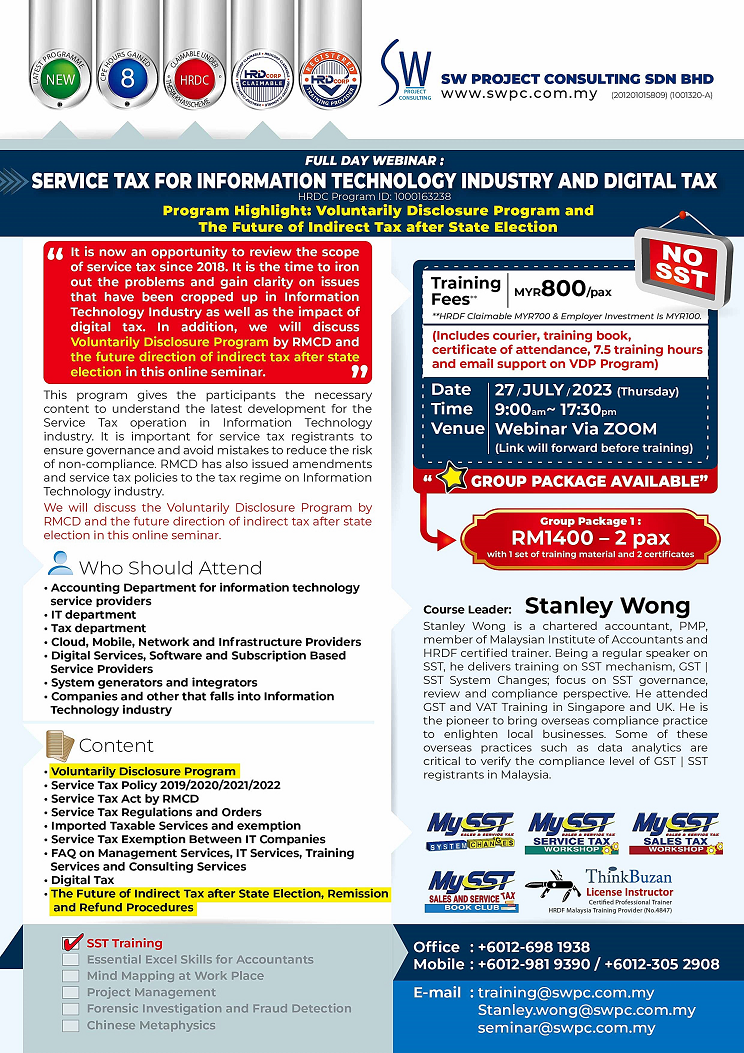 Online Seminar – Service Tax for Information Technology Industry and Digital Tax