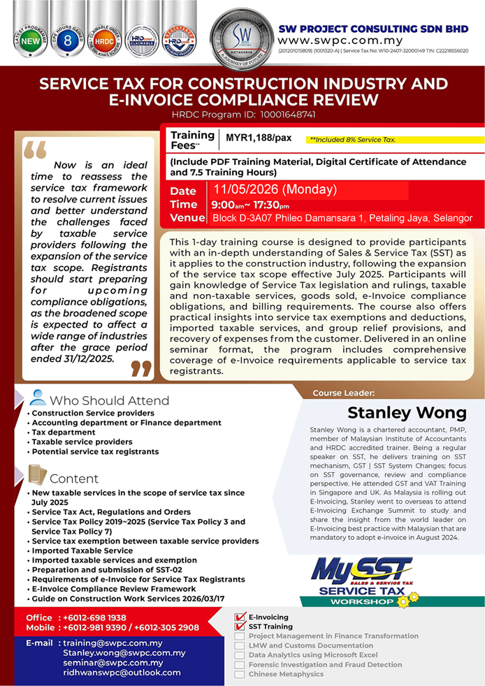 Seminar - Service Tax for Construction Industry and e-Invoice Compliance Review
