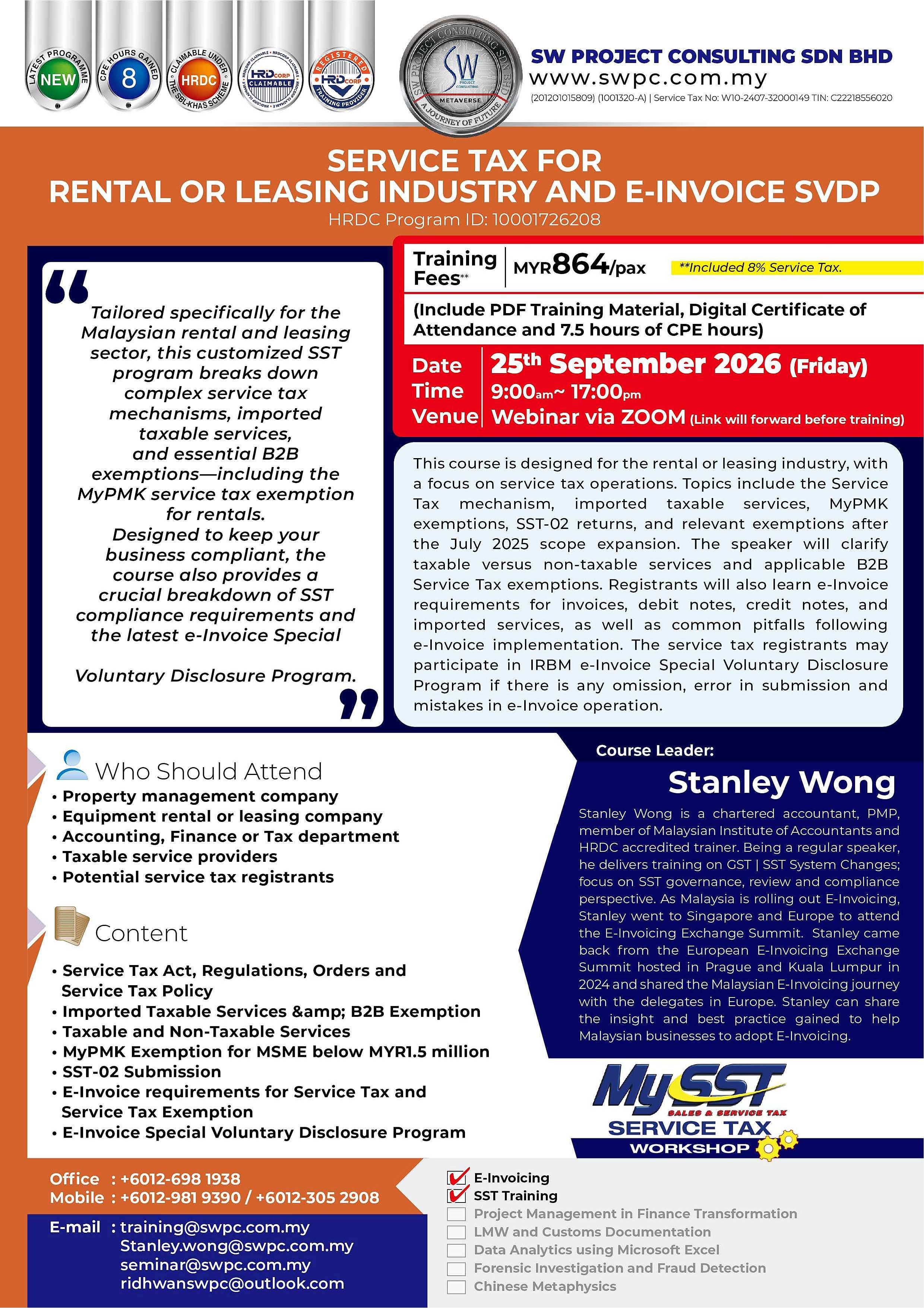 Online seminar - Service Tax for Rental or Leasing Industry and e-Invoice SVDP